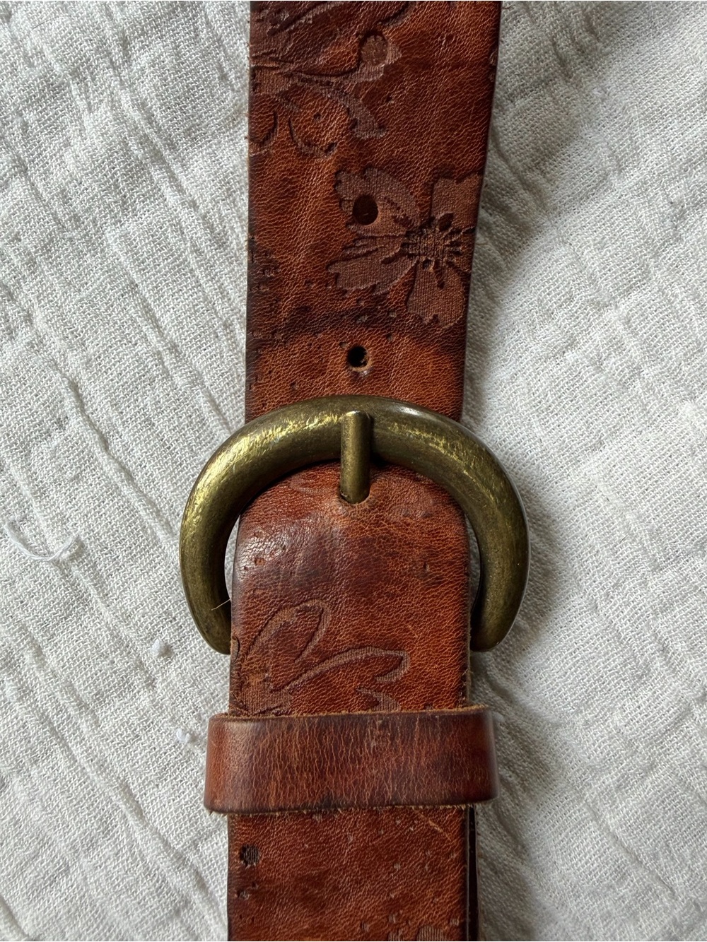 Made in Italy Embossed Floral Genuine Leather Belt XS Fits 29-33” Waist